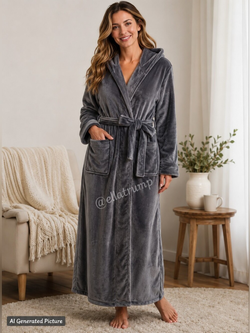 NY Threads Women's Sm Robe W Hoodie Robe Fleece Shawl Collar